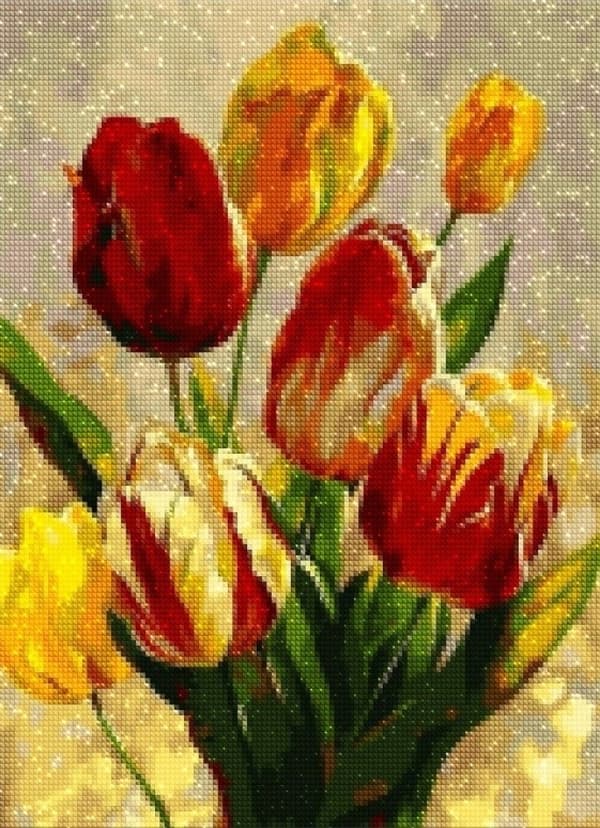 Diamantbroderi Soliga tulpaner 40x50