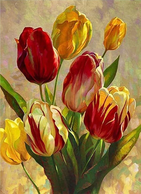Diamantbroderi Soliga tulpaner 40x50
