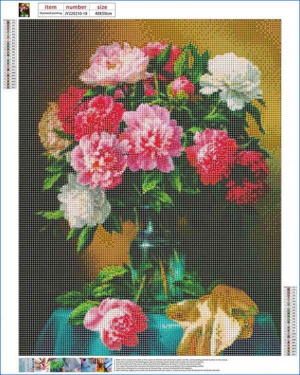 Diamantbroderi Härliga Pioner 40x50