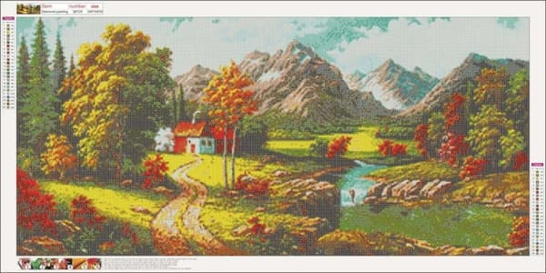 Diamantbroderi Hus ved bækken 100x50