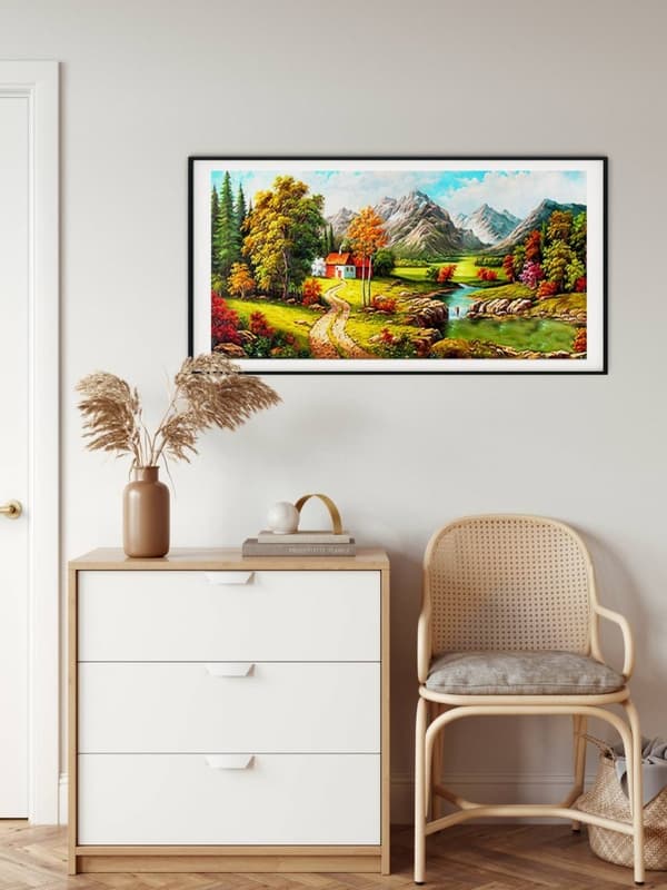 Diamantbroderi Hus ved bækken 100x50