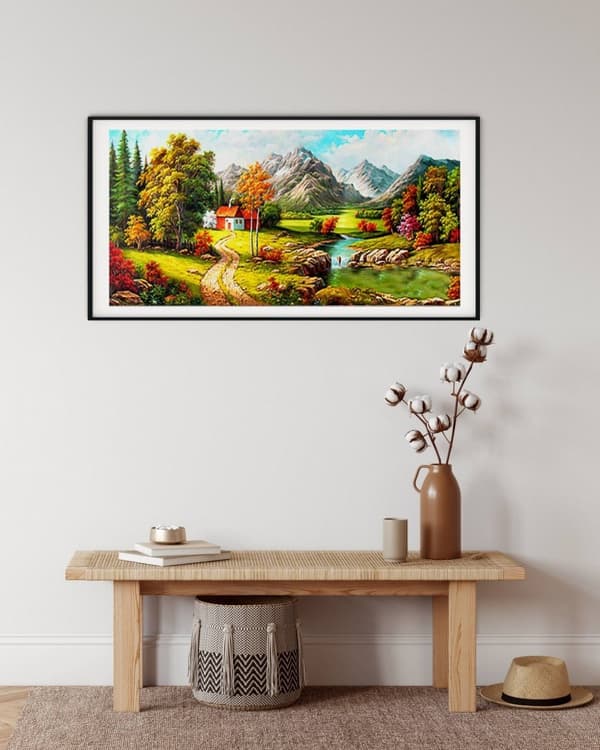 Diamantbroderi Hus ved bækken 100x50