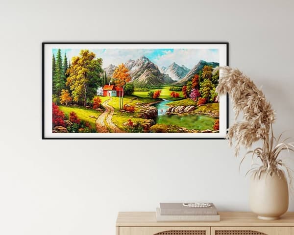 Diamantbroderi Hus ved bækken 100x50