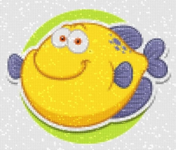 Diamantbroderi Glædelig Fisk 25x25 cm