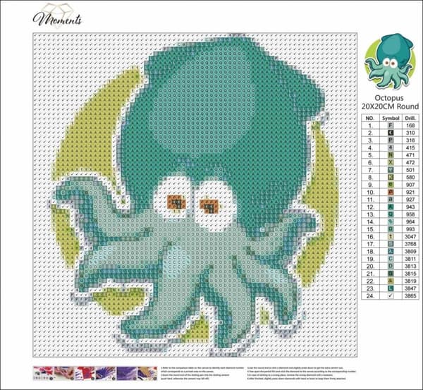 Diamantbroderi Blændende Blæksprutte 25x25 cm