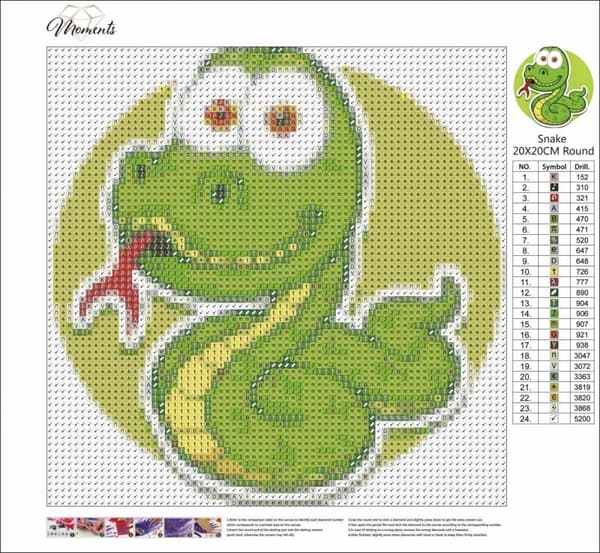 Diamantbroderi Glad orm 25x25 cm