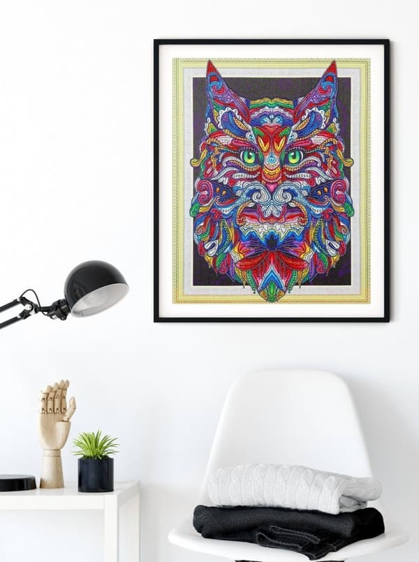 Diamantbroderi med mustaschkatt 47x57 cm