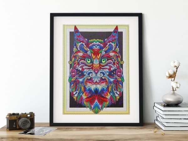 Diamantbroderi med mustaschkatt 47x57 cm