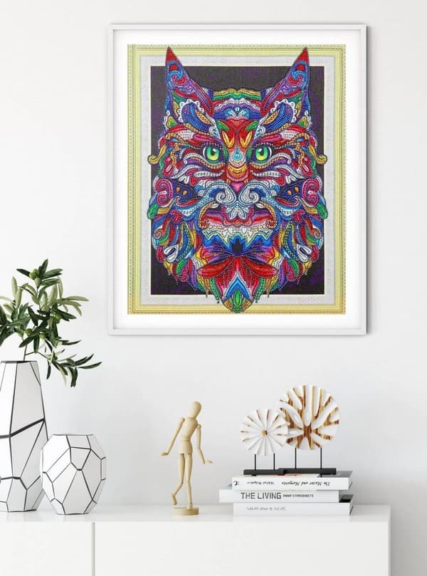 Diamantbroderi med mustaschkatt 47x57 cm