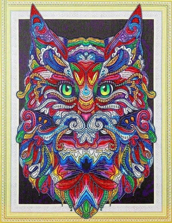 Diamantbroderi med mustaschkatt 47x57 cm