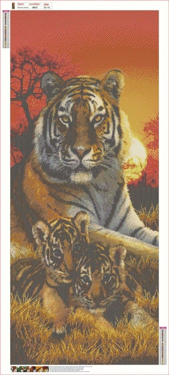 Diamantbroderi Tigerfamilj 3 50x110 cm