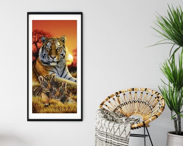 Diamantbroderi Tigerfamilj 3 50x110 cm