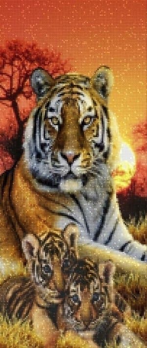 Diamantbroderi Tigerfamilj 3 50x110 cm