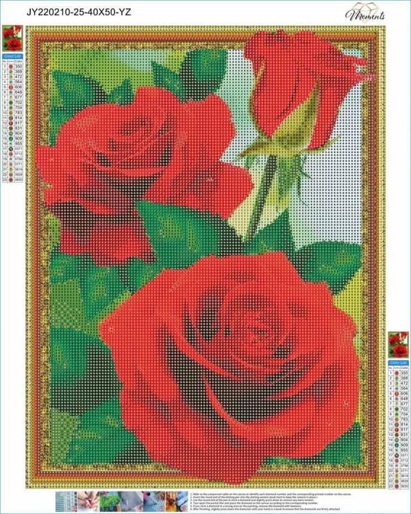 Diamantbroderi Flammande Rosor 40x50