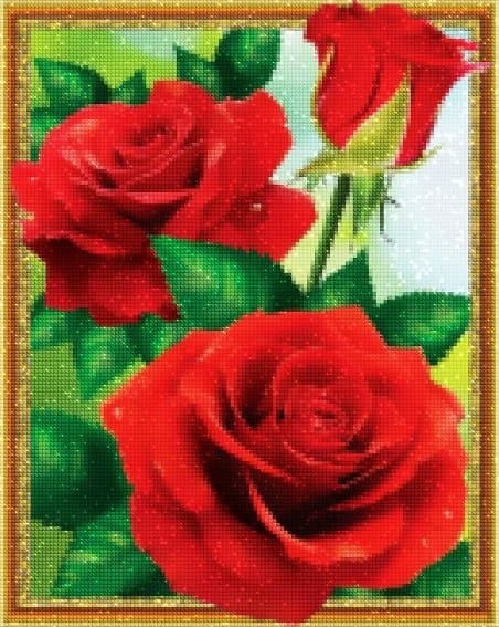 Diamantbroderi Flammande Rosor 40x50
