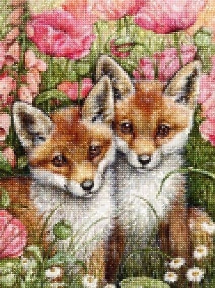 Diamantbroderi Glade Ræve To 40x50