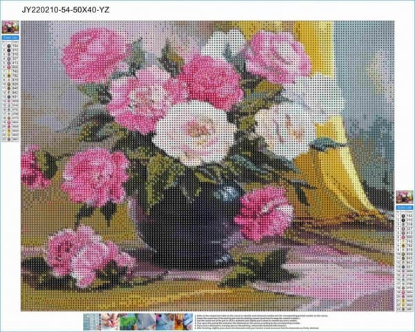 Diamantbroderi Pastelpæoner 40x50