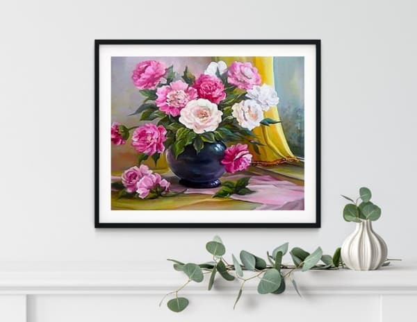 Diamantbroderi Pastelpæoner 40x50