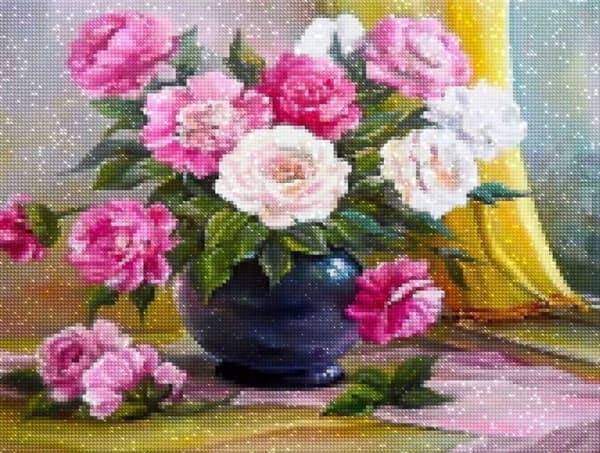 Diamantbroderi Pastelpæoner 40x50