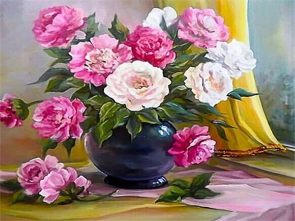 Diamantbroderi Pastelpæoner 40x50