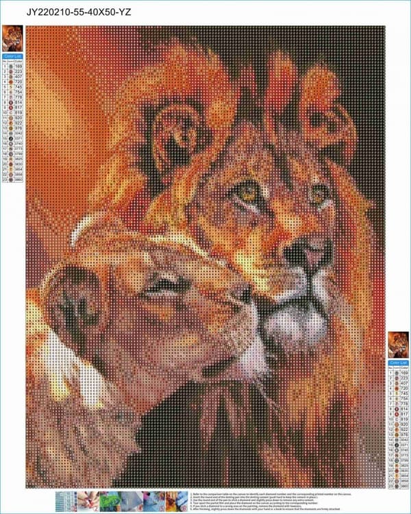 Diamantbroderi Løvens ømhed 40x50