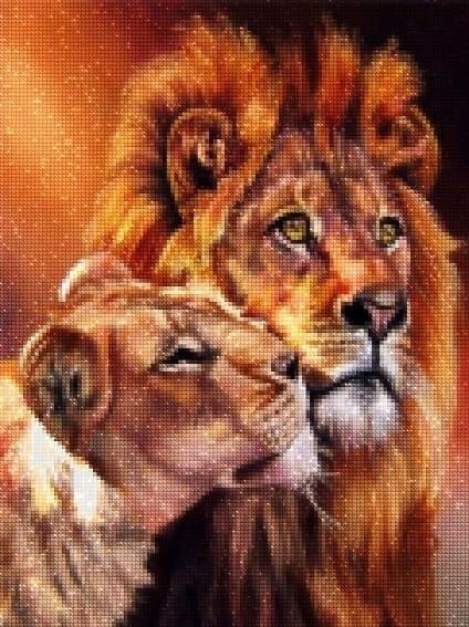 Diamantbroderi Løvens ømhed 40x50