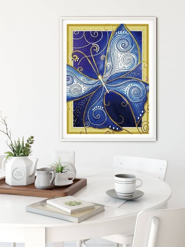 Diamantbroderi Blå Sommerfugl 47x57 cm