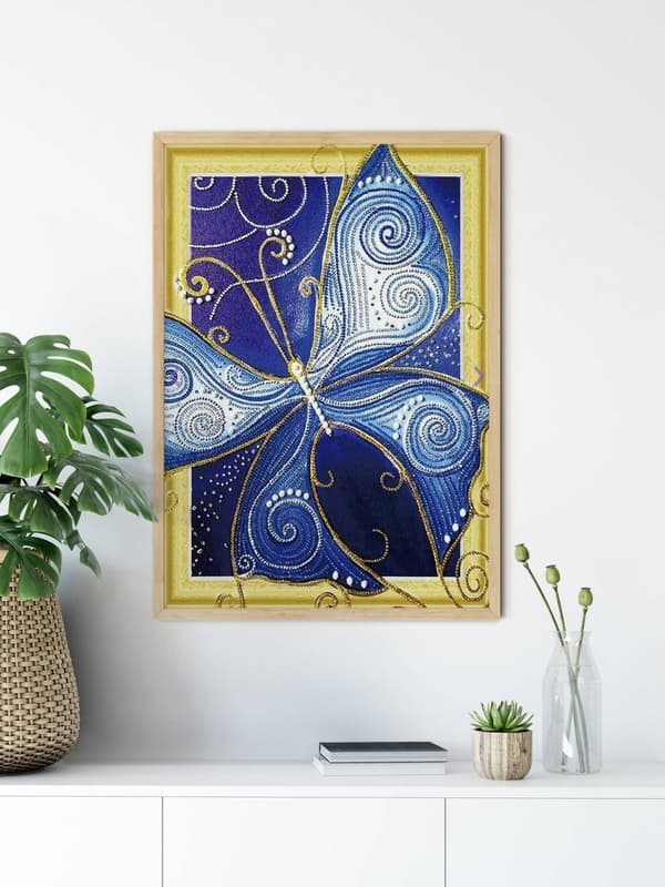 Diamantbroderi Blå Sommerfugl 47x57 cm