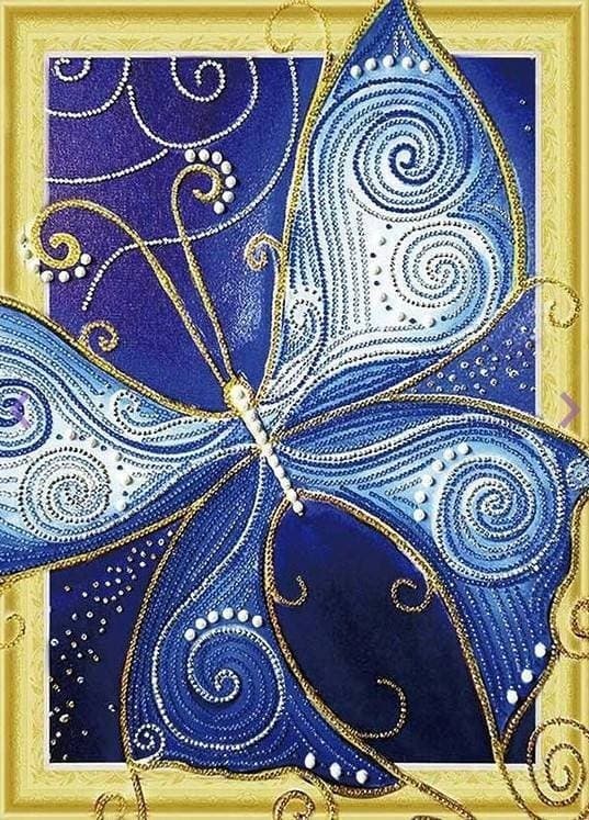 Diamantbroderi Blå Sommerfugl 47x57 cm