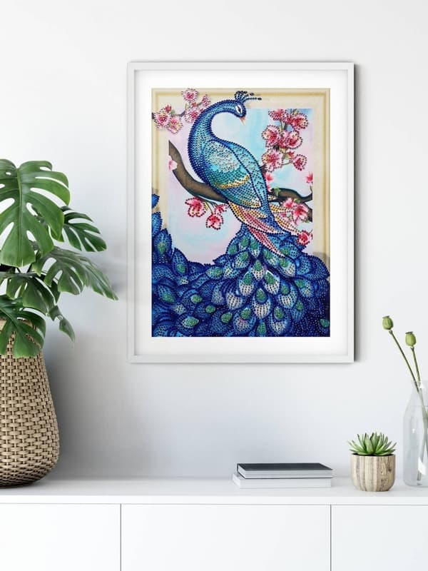 Diamantbroderi Slank Påfugl 47x57 cm