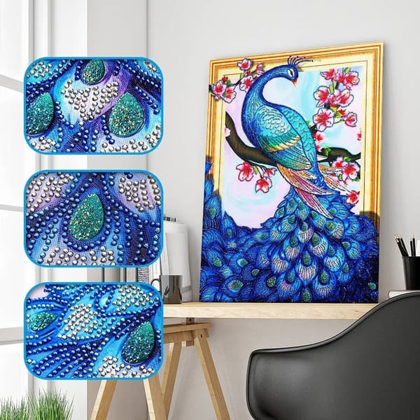 Diamantbroderi Slank Påfugl 47x57 cm