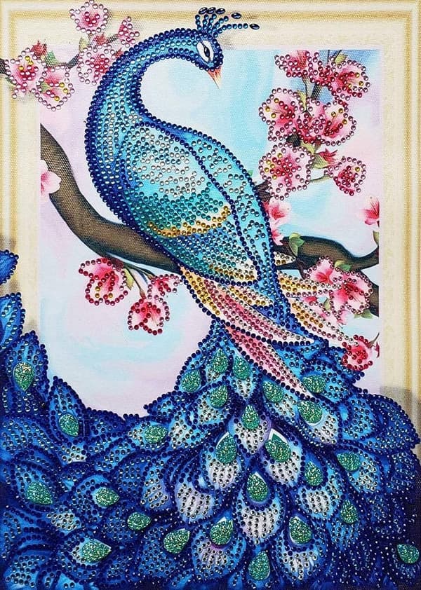 Diamantbroderi Slank Påfugl 47x57 cm
