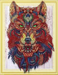 Miniatyrbillede 1 af 5: Ulvens blik diamantbroderi 47x57 cm