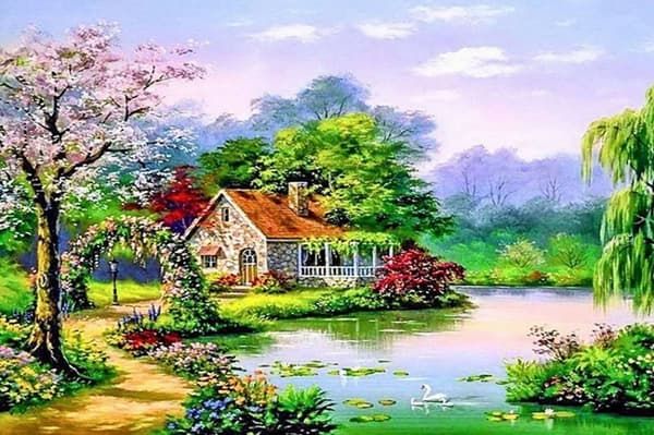 Diamantbroderi Sommerhus 45x65 cm