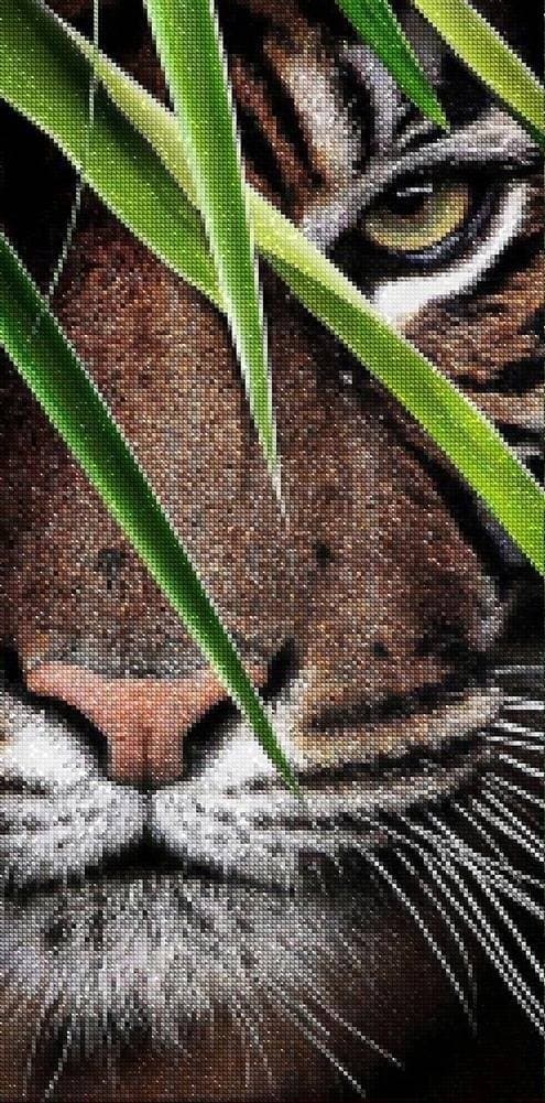 Diamantbroderi med hukande tiger 45x85 cm