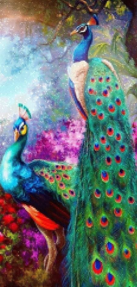 Diamantbroderi Kongelige Påfugle 50x95 cm