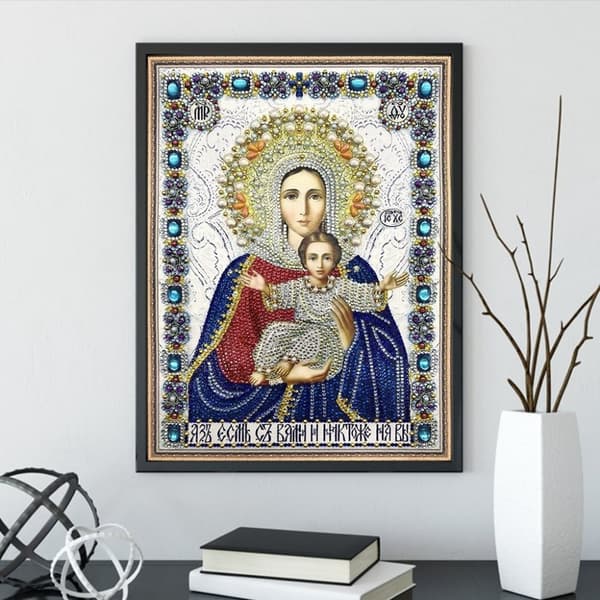 Diamantbroderi Guds Moder med Jesus 30x40 cm