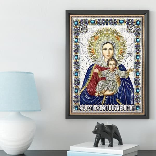 Diamantbroderi Guds Moder med Jesus 30x40 cm
