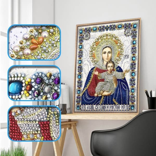 Diamantbroderi Guds Moder med Jesus 30x40 cm