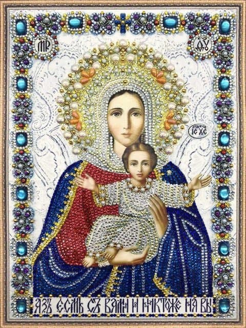 Diamantbroderi Guds Moder med Jesus 30x40 cm