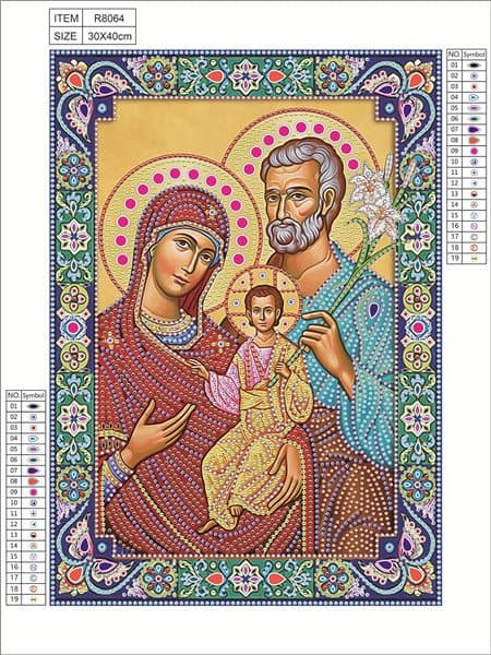 Diamantbroderi Hellig Familie 30x40 cm