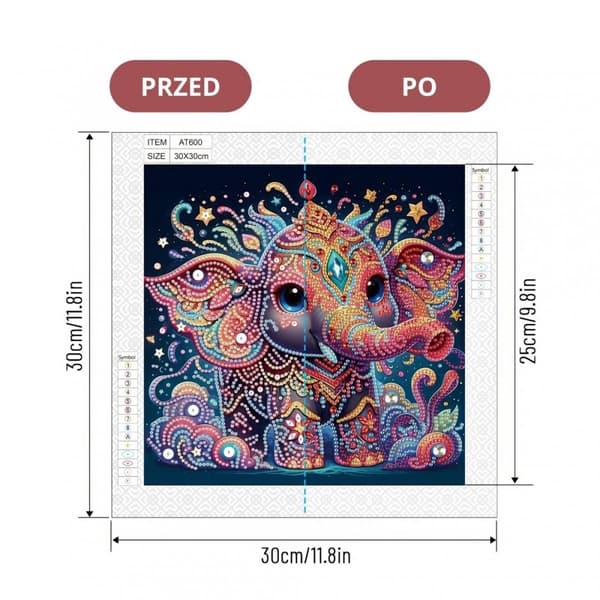 Diamantbroderi Diamantelefant 30x30 cm