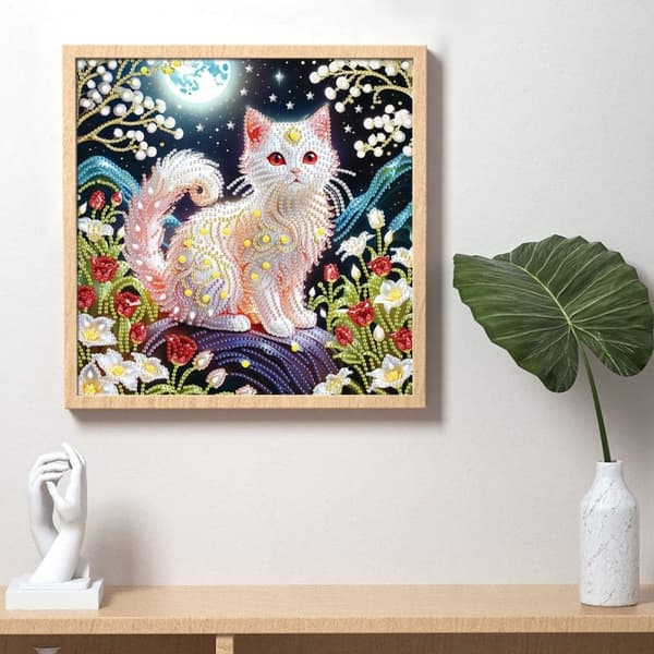 Diamantkatbroderi - Lysende jæger 30x30 cm