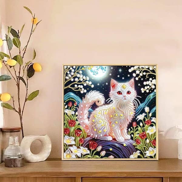 Diamantkatbroderi - Lysende jæger 30x30 cm