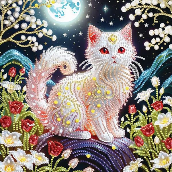 Diamantkatbroderi - Lysende jæger 30x30 cm