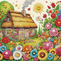 Miniatyrbillede 1 af 5: Diamantbroderi Idyllisk Hytte 30x30 cm