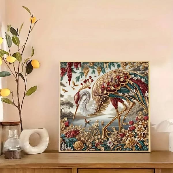 Timanttikirjonta Kultainen Kurki 30x30 cm