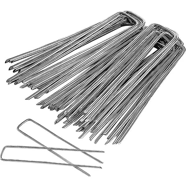 30/100 st U-formade Förankringspinnar i Stål för Trädgård och Markduk, Robust Fästanordning, Silver, 150×30×25 mm 100st