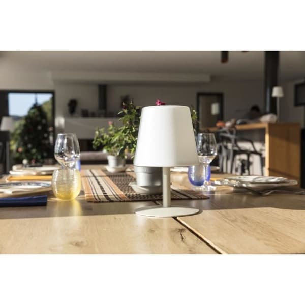 STANDY MINI CREAM Trådlös bordslampa med krämstålbas - varmvit / kallvit LED-bas