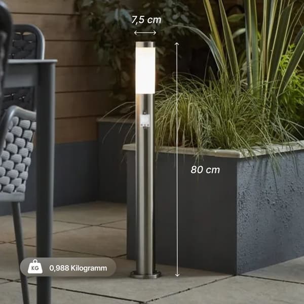 BRILLIANT lampa Chorus golvlampa utomhus rörelsedetektor rostfritt stål | 1x A60, E27, 20W, lämplig för normala lampor (ingår ej) | Skala A ++ till E